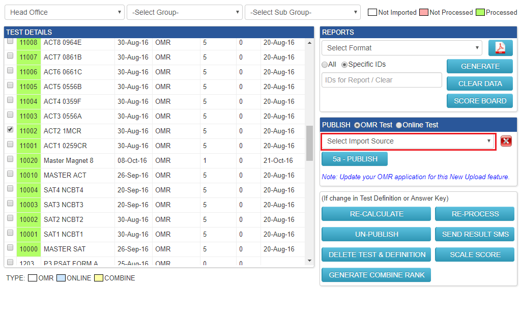 ACT Test Scoring Software